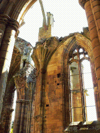 Melrose Abbey, gotische Ruine in Süd-Schottland